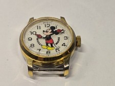 Vintage Bradley Mickey Mouse Watch 1975 Gold Tone  Swiss Made/parts or repair