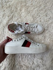Steve Madden Belle Platform Studded Sneakers White Red Stripe Women Size 6M