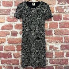 BCBG Vintage Dress Womens Small Black Cream Floral Abstract Casual Career USA