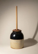 Vintage 5 Gal Butter Churn Robinson Ransbottom Salt Glaze & Albany Slip w Dasher