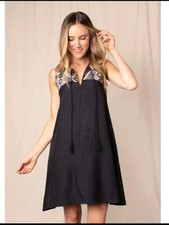 NWT Simply Noelle Boho Geometric Yoke Sleeveless Shift Dress Pink/Peachy Small
