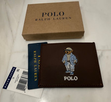 NEW Polo Ralph Lauren COASTAL BEAR Leather Slim Card Case Wallet - BROWN