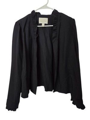 Hinge Designed in Seattle Black Pleated Open Blazer Women Size 1 Classic Minimal