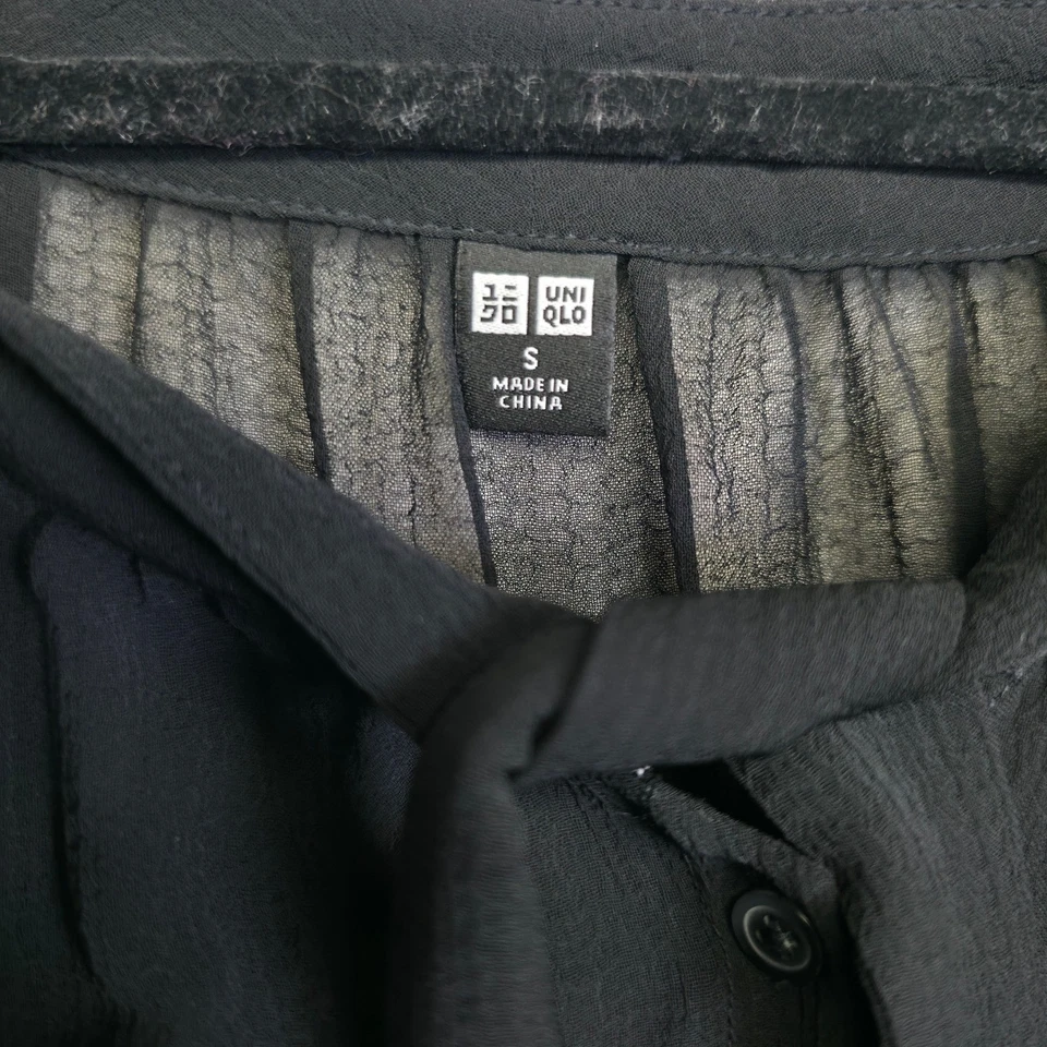 UNIQLO Maxi Dress Womens S Black Button Sheer Whimsigoth Witchy Tie Neck - Image 2 of 4