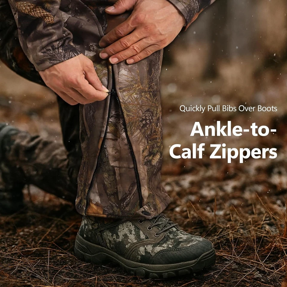 Insulated Hunting Bibs for Men, Silent Camo Bibs with Fleece Lining - Image 2 of 4