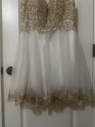 White & Gold Tulle Embroidered Skirt Formal Dress Sleeveless V-Neck — photo 6