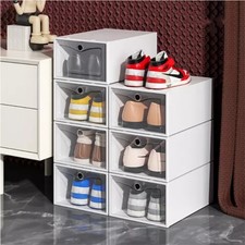 12 x Stackable Foldable Boxes Trainers Organiser Clear Plastic Shoe Storage Box