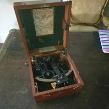 Antique 1944 Hughes & Sons Sextant NAVY HUSUN Maritime Ship Navigation w/ Paper