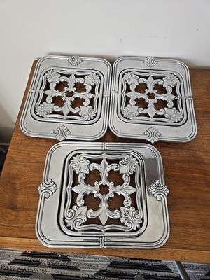 LENOX Expandable Trivet Butlers Pantry Metal Fleur Pewter Serveware Lot Of 3