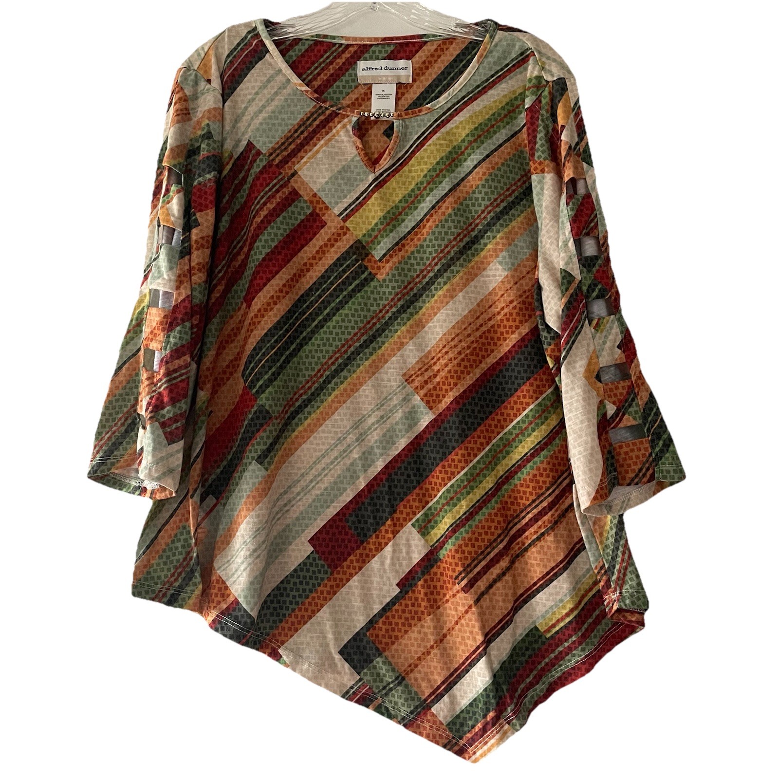 Alfred Dunner Women Plus Size 1X Cut Out Sleeve Beads Asymmetrical Hem Top Shirt