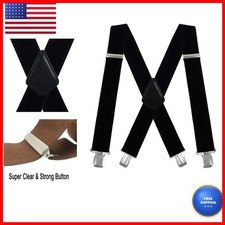 Moulen Men's X-Back 2" Wide Heavy Duty Clips Adjustable Suspenders Black