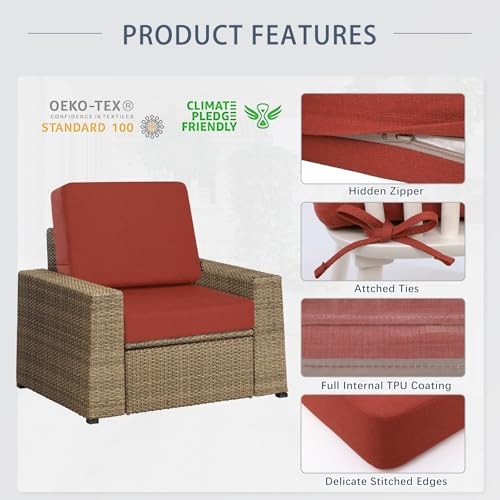 Outdoor Deep Seat Cushion Set, 19 x 19 Inch Seat 19x19 In + Back 19x16 In Red - Picture 4 of 7