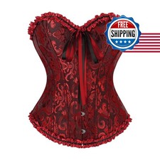 frawirshau Women's Overbust Costume Corset Renaissance Victorian Black Red 7XL