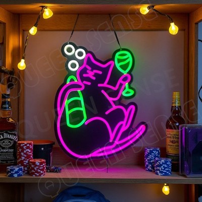 16''x12'' Drunk Cat Drinking Bar LED Neon Sign With Dimmer USB Powered Light Lamp