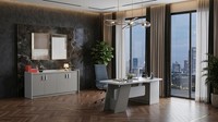 Graues BüRo-Set Schreibtisch Schrank DesignermöBel Modernes Arbeitszimmer