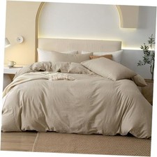 100 Washed Cotton Duvet Cover Set Queen 90"x90" Heathered Tan no Comforter