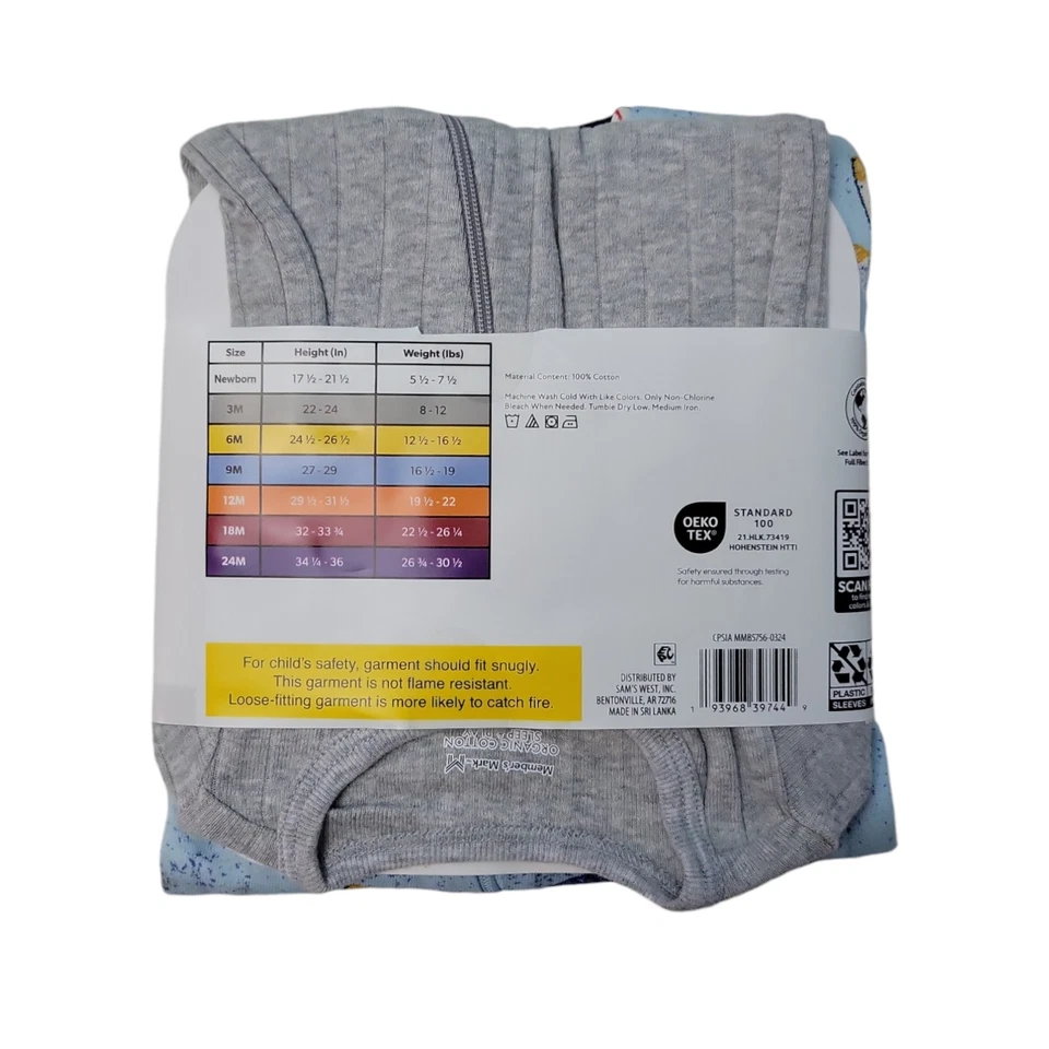 Member's Mark Baby 3-Pack Organic Cotton Soft Sleep And Play - Image 2 of 3