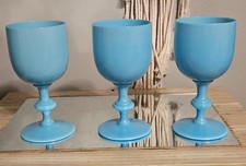 Portieux Vallerysthal set of 3 Wine Goblets Opaline Blue