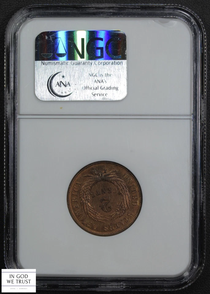 1870 Proof Red-Brown Copper Two Cent Piece 2C NGC PF 64 RB - Image 2 of 4