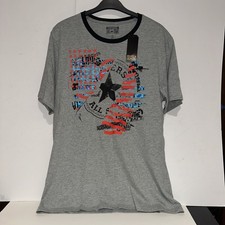 Image of Converse Men's T Shirt Size Large Grey CHUCK TAYLOR Printed Crew Neck Tee New