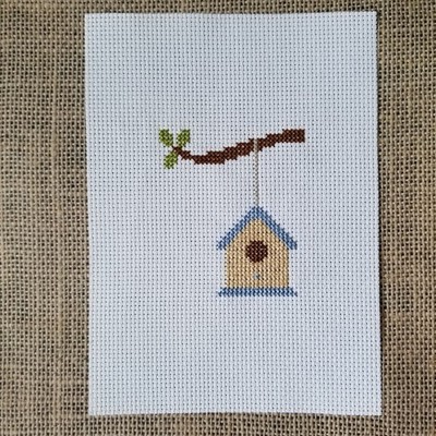 Finished Completed Cross Stitch Hanging Birdhouse Piece