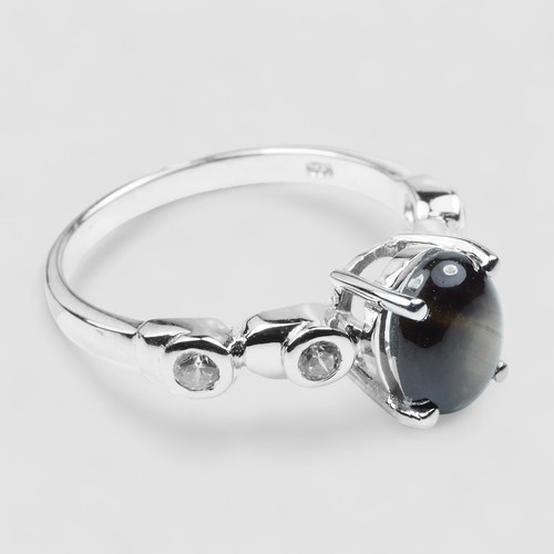 THAILAND BLACK STAR SAPPHIRE 1.85CT 925 STERLING SILVER HANDMADE FINSH FINE RING - Picture 4 of 10