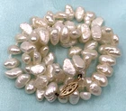 Fresh Water Baroque Pearl Necklace Double Strand 19" 14K Gold Clasp