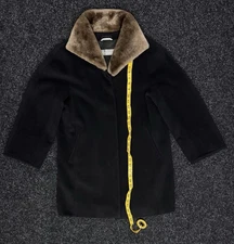 Max Mara Fur Collar Women Button Up Virgin Wool Coat Size 8