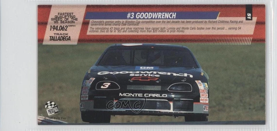 1995 Press Pass Optima XL Monte Carlo Assault Dale Earnhardt #3 Goodwrench HOF - Image 2 of 2