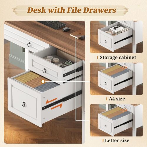 Farmhouse Office Desk with Hutch, 47.3" Executive Desk, 3 Drawer Computer Desk - Picture 14 of 28