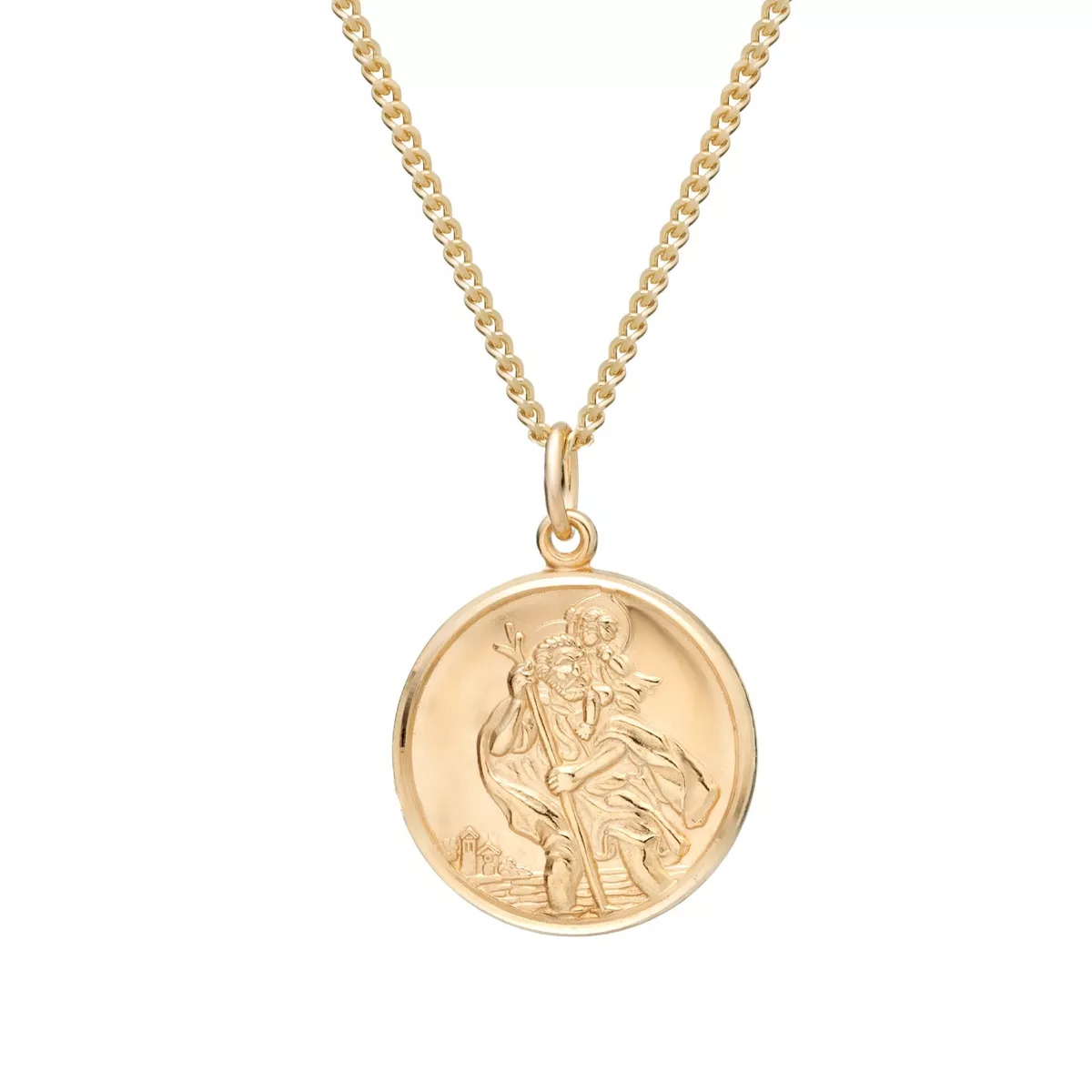 18ct Yellow Gold on Silver St Christopher Pendant Necklace Curb