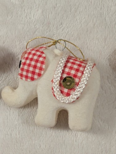 Vintage Christmas Ornament - 4 FLOCKED WHITE ANIMALS - ELEPHANT BEAR HORSE Japan - Picture 9 of 16