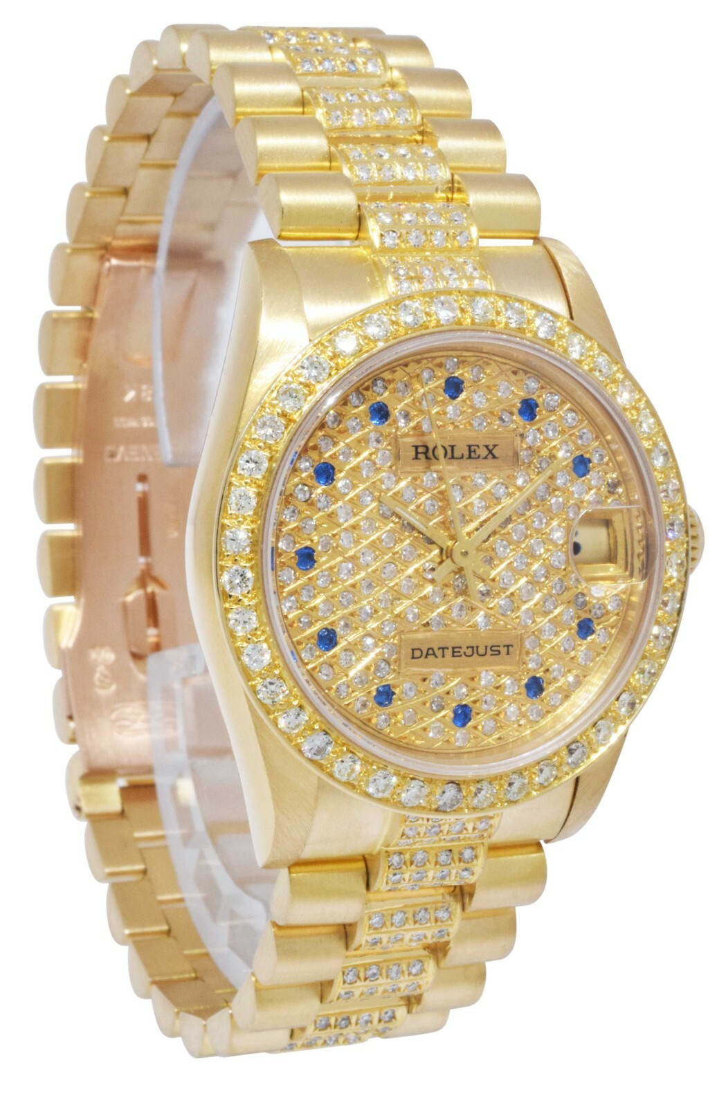 Rolex Datejust President 18k YG Pave Diamond & Sapphire Dial 31mm Watch 68278 image 5