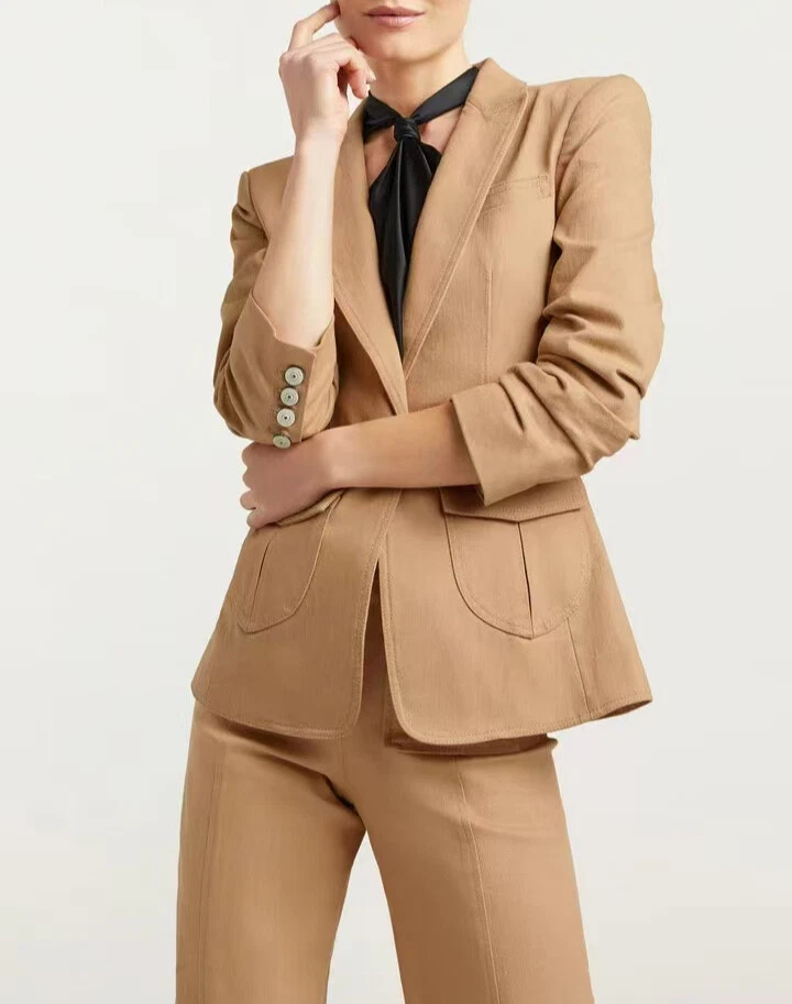 AUTH NEW Cinq A Sept Cotton Blend One Button Denim Blazer Coat
