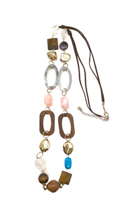 Cato's 1946 Multi-Shape-Color Station Necklace Gold Tone Beaded Faux Stones Boho
