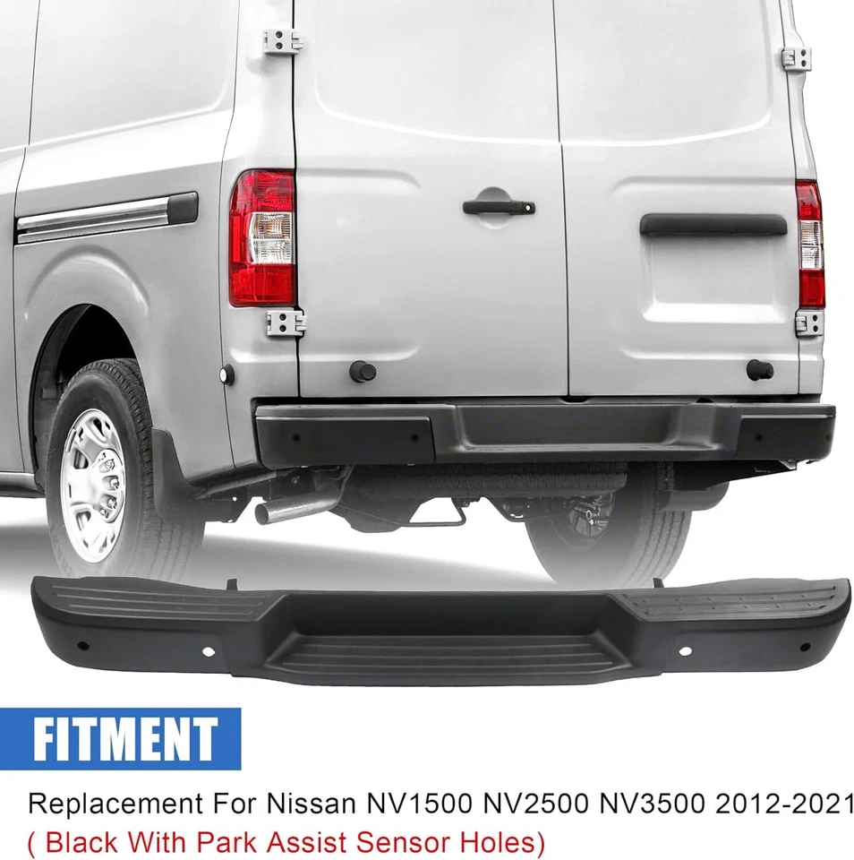 For 2012-2021 Nissan NV1500 NV2500 NV3500 Black Rear Step Bumper W/Sensor Holes - Image 2 of 4
