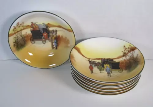 7 Royal Doulton Coaching Days Fruit / Dessert Bowls 5 1/2" Four Different Scenes
