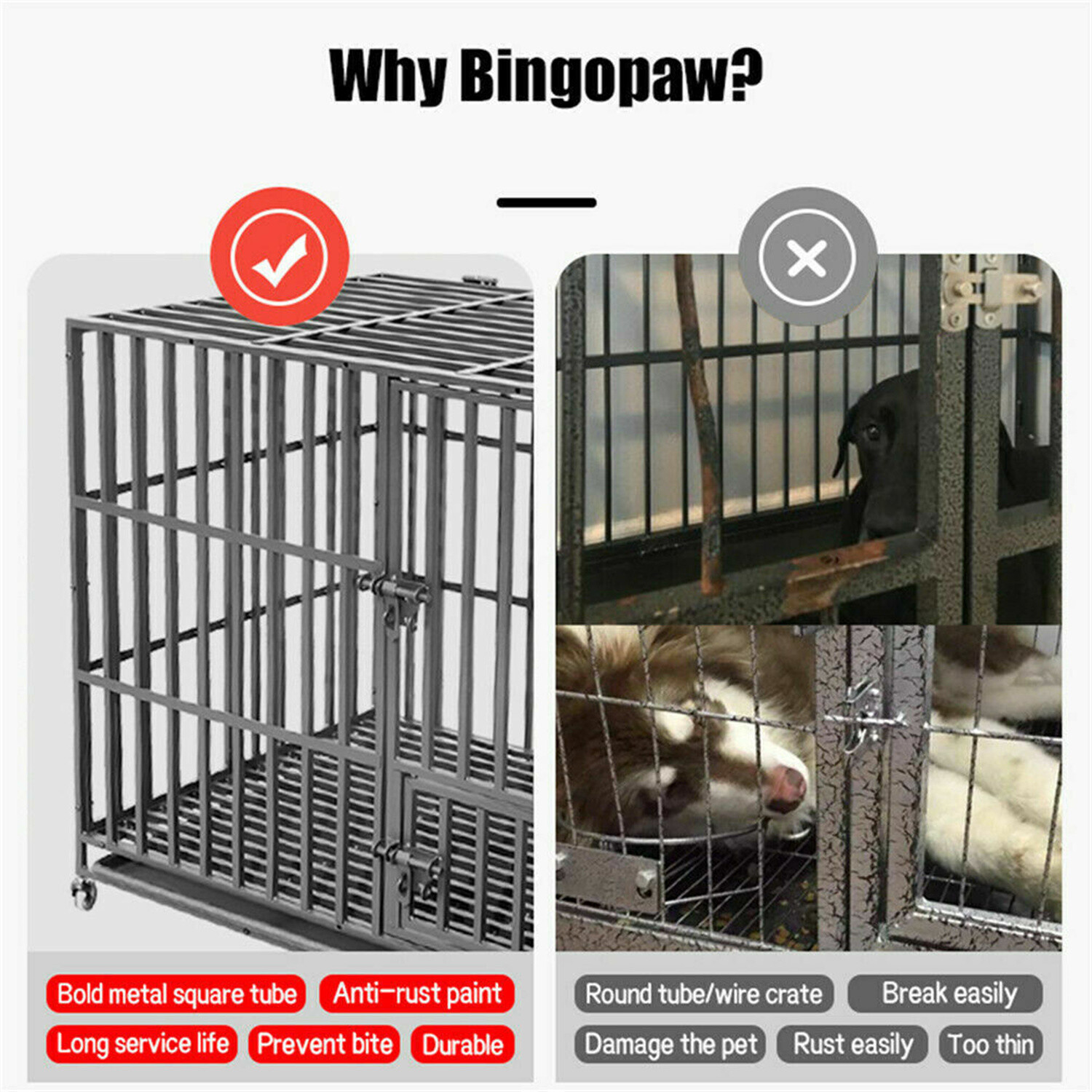 Heavy Duty Dog Cage with Wheel and Tray Dog Crate for Indoor Outdoor