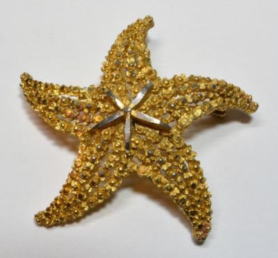 Vintage Signiert BSK Goldfarben Strukturiert SEASTAR Form Anstecknadel Brosche