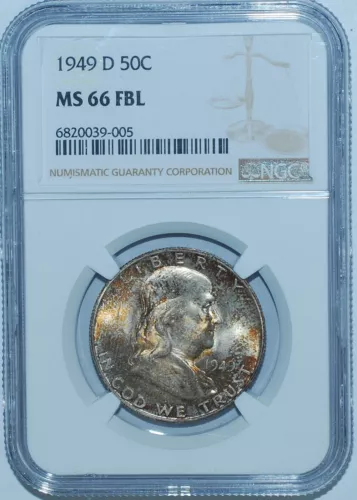 1949 D NGC MS66FBL Full Bell Lines Franklin Half Dollar