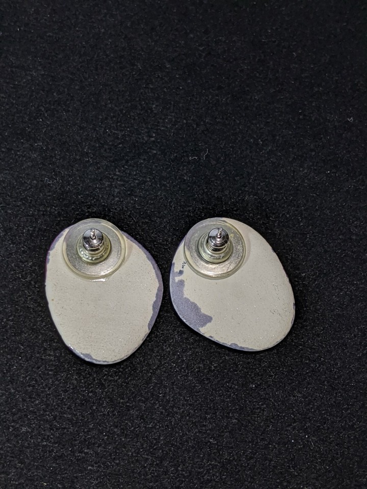 Artisan Hand Painted Purple Blue Scenery Gold Tone Ceramic Earrings