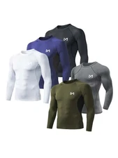 2PCS Men's Compression Long Sleeve Athletic Workout Tops Gym Undershirts Running