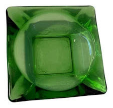 Vtg Emerald Green Glass 4.5" Square Ashtray Mid-Century 4-Slot Anchor Hocking