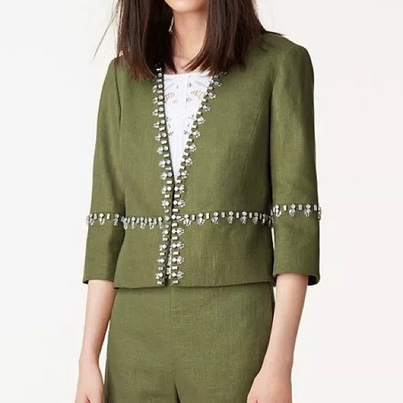 TORY BURCH Avery Hills Embellished Linen Blend Jacket Size 0 NWT $525