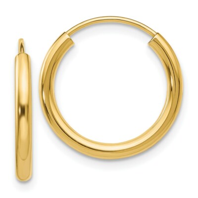 Real 14kt Yellow Gold Polished Round Endless 2mm Hoop Earrings