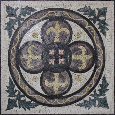 40''x40'' Square Fleur De Lys Wall Hanging Handmade Marble Mosaic