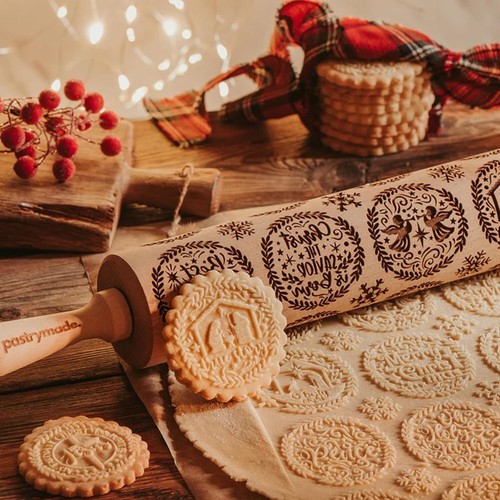 Nativity and Gnome Embossed Dough & Cookie Rollers Engraved Wooden Rolling Pin - Picture 11 of 14