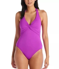 Bleu Rod Beattie PURPLE CRUSH Lets Get Twisted Halter One-Piece Swimsuit, US 4