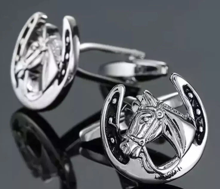 MENS PREMIUM HORSESHOE HORSE CUFFLINKS Wedding Gift Suit SET IN CUFFLINK BOX UK - Image 4 of 4