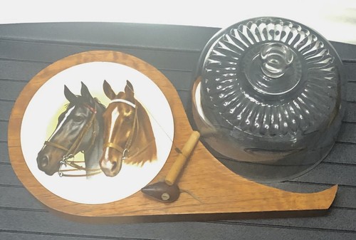 Studio Cheese board Glass Dome Dish Wire Slicer mouse Tile Horses farm pub plate - Picture 19 of 22